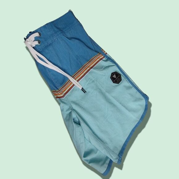NEW Vissla Dredges Board Shorts Surf Sz 27 Upcycle Stretch Blue Retro Colorblock - Picture 5 of 9